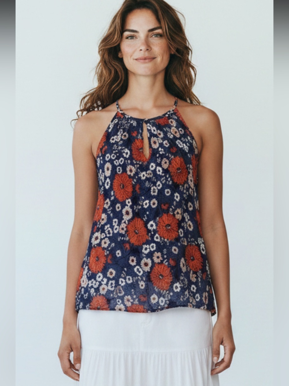 Massimo Dutti silk blend floral halter blouse size medium
